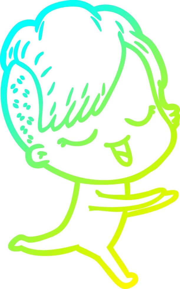 cold gradient line drawing happy cartoon girl vector