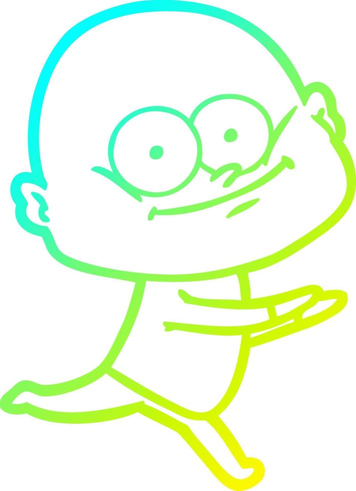 cold gradient line drawing cartoon bald man staring vector