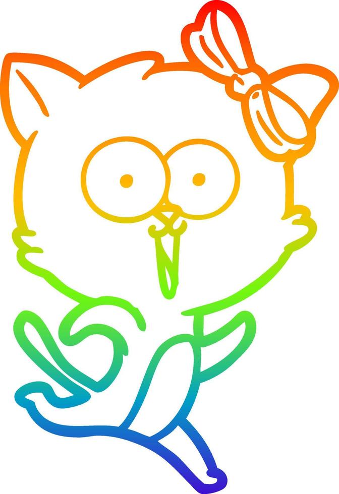 gato de dibujos animados de dibujo de línea de gradiente de arco iris vector