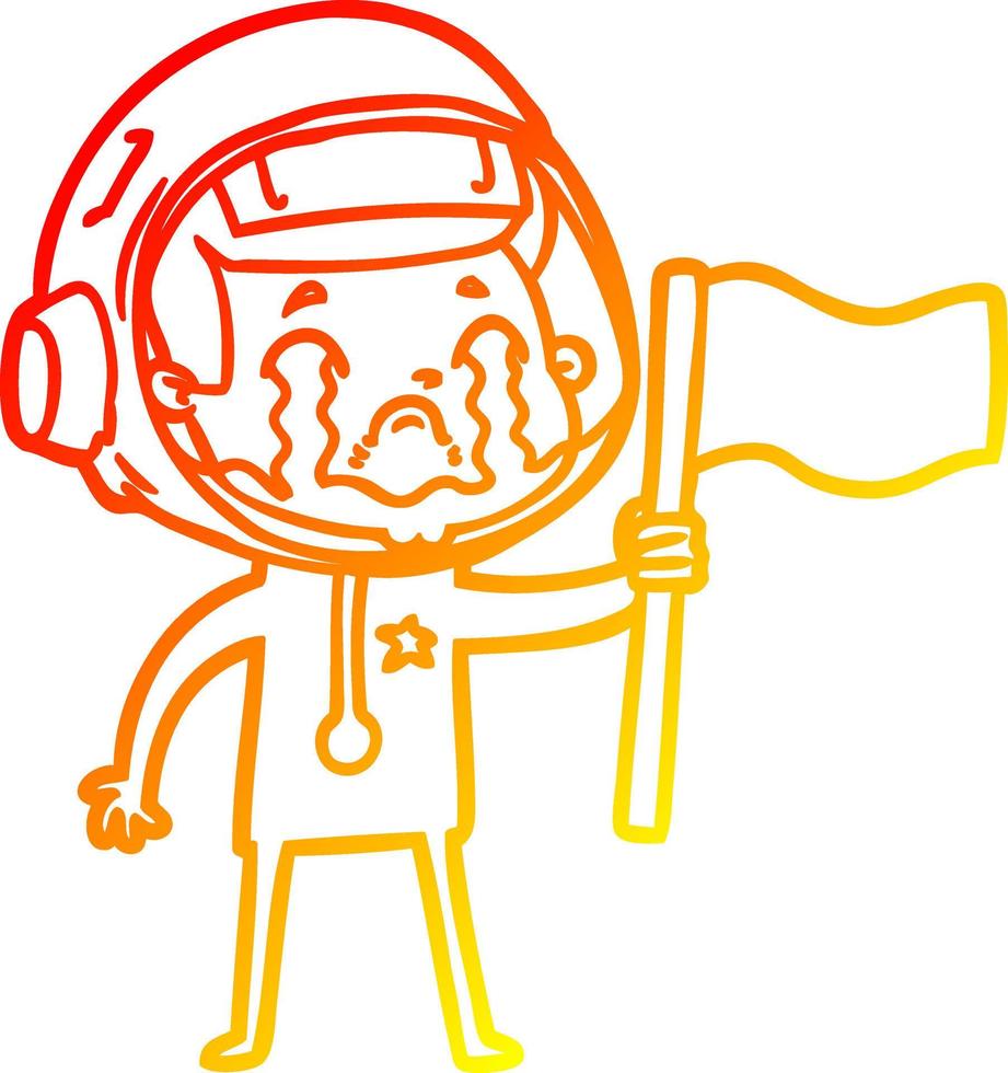 cálido gradiente línea dibujo dibujos animados llorando astronauta vector