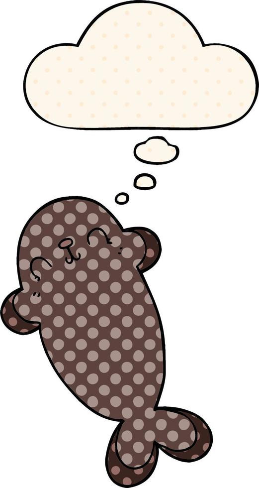 cartoon seal and thought bubble in comic book style vector