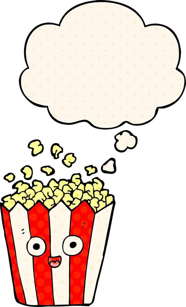 cartoon popcorn and thought bubble in comic book style vector