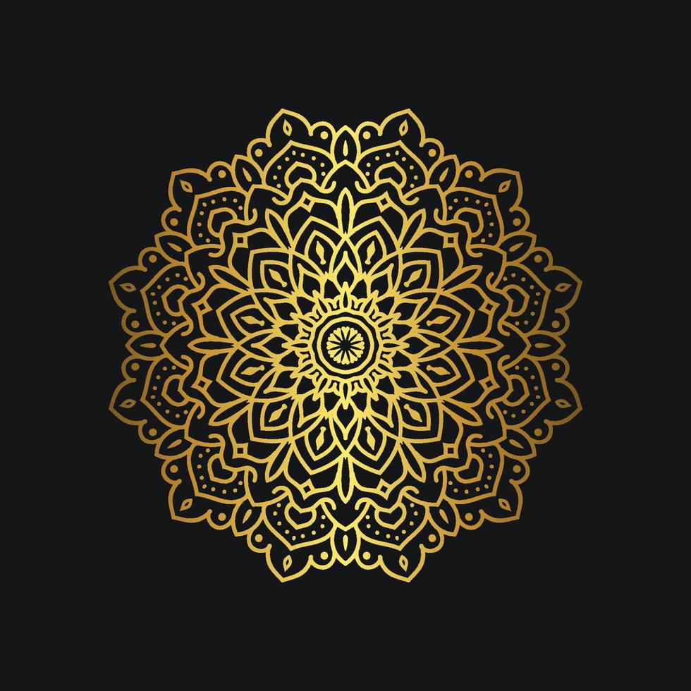 Luxury mandala design with golden color. Deluxe golden floral ornament on black background. Suitable for graphic resources, wedding invitation, business card, wallpaper. vector