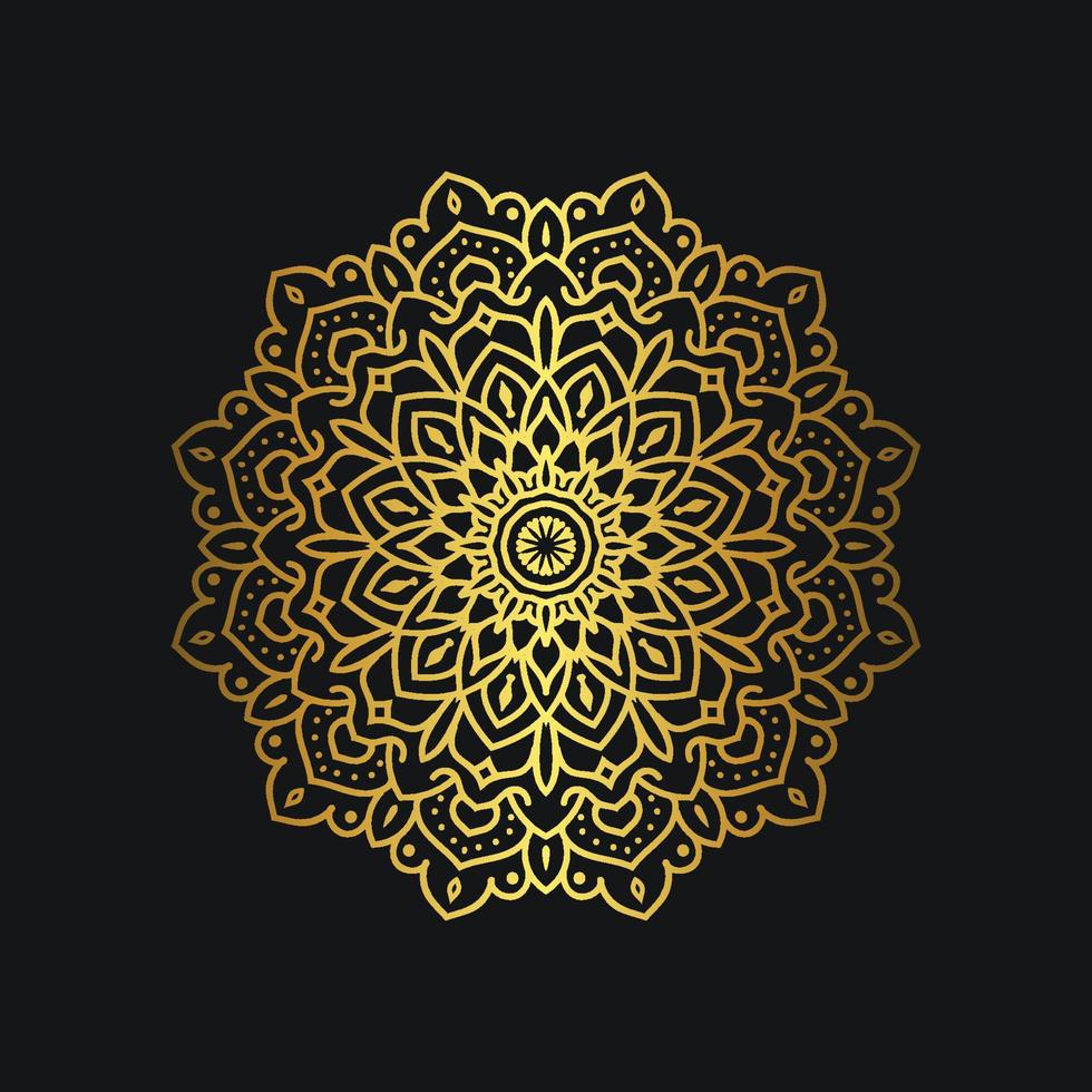 Luxury mandala design with golden color. Deluxe golden floral ornament on black background. Suitable for graphic resources, wedding invitation, business card, wallpaper. vector