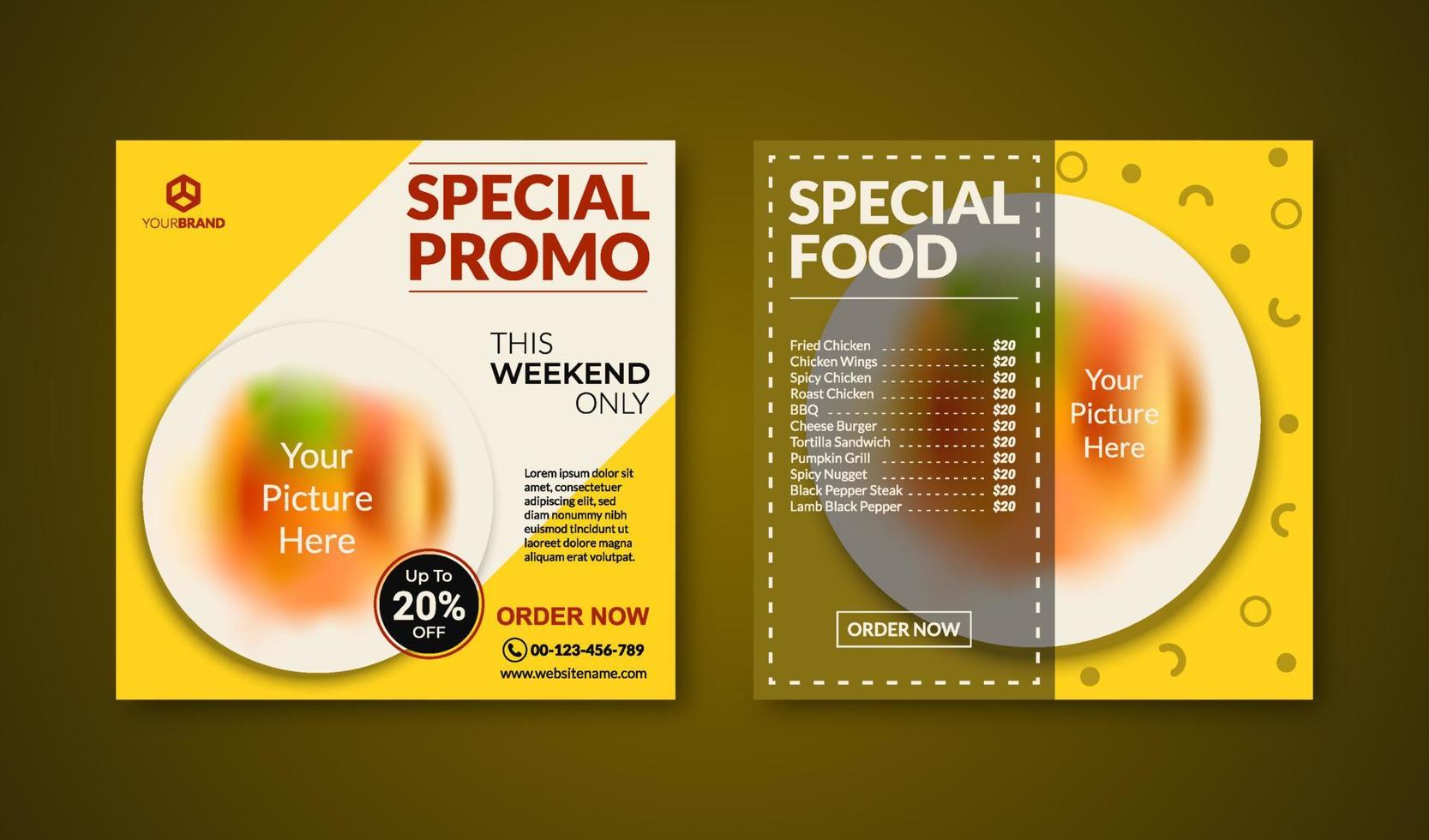 Social media post banner for food promotion suitable for banner ad, web, and food content promotion. Trendy culinary design template. vector