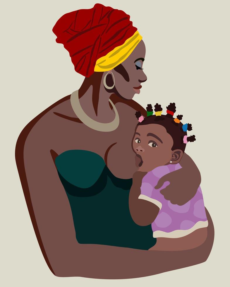 Black woman breastfeeding her daughter vector