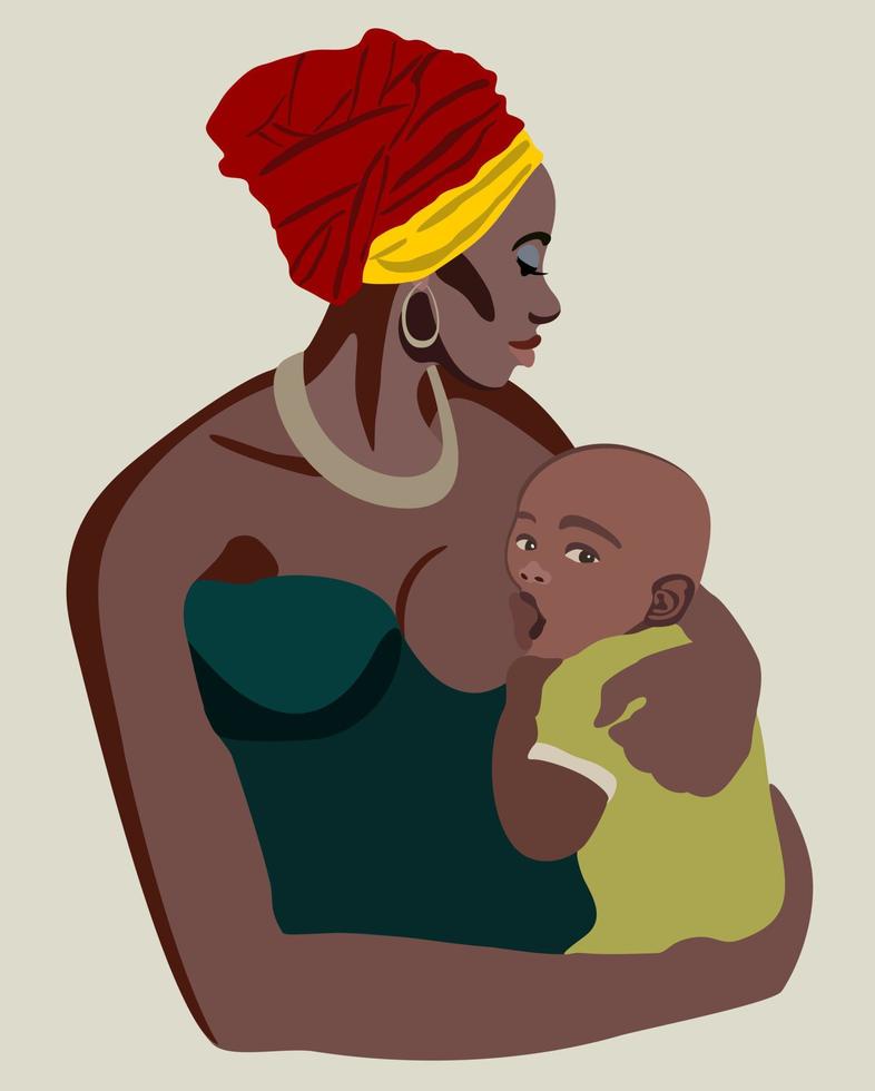 Black woman breastfeeding her son vector