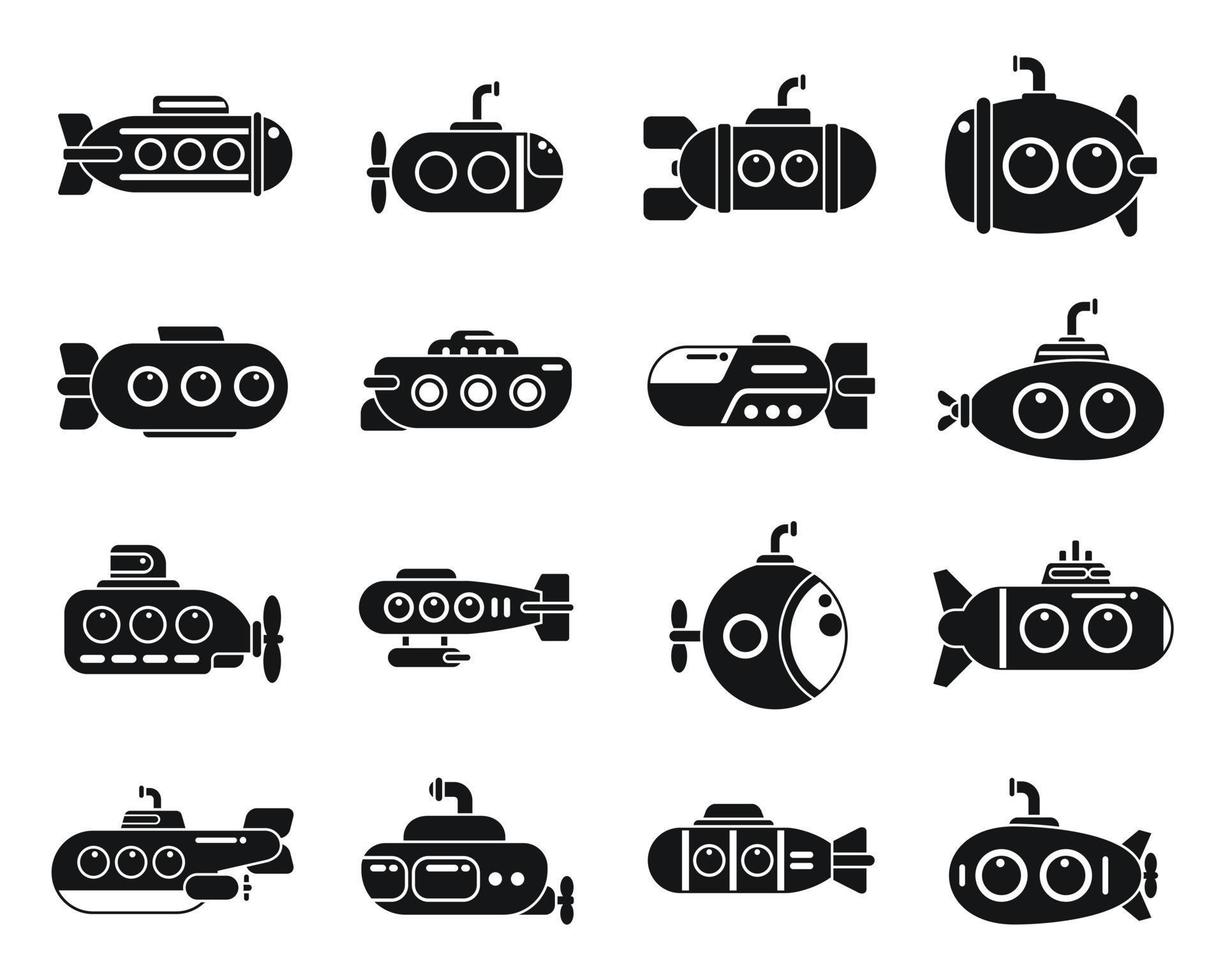 los iconos de batiscafo establecen un vector simple. submarino de buceo