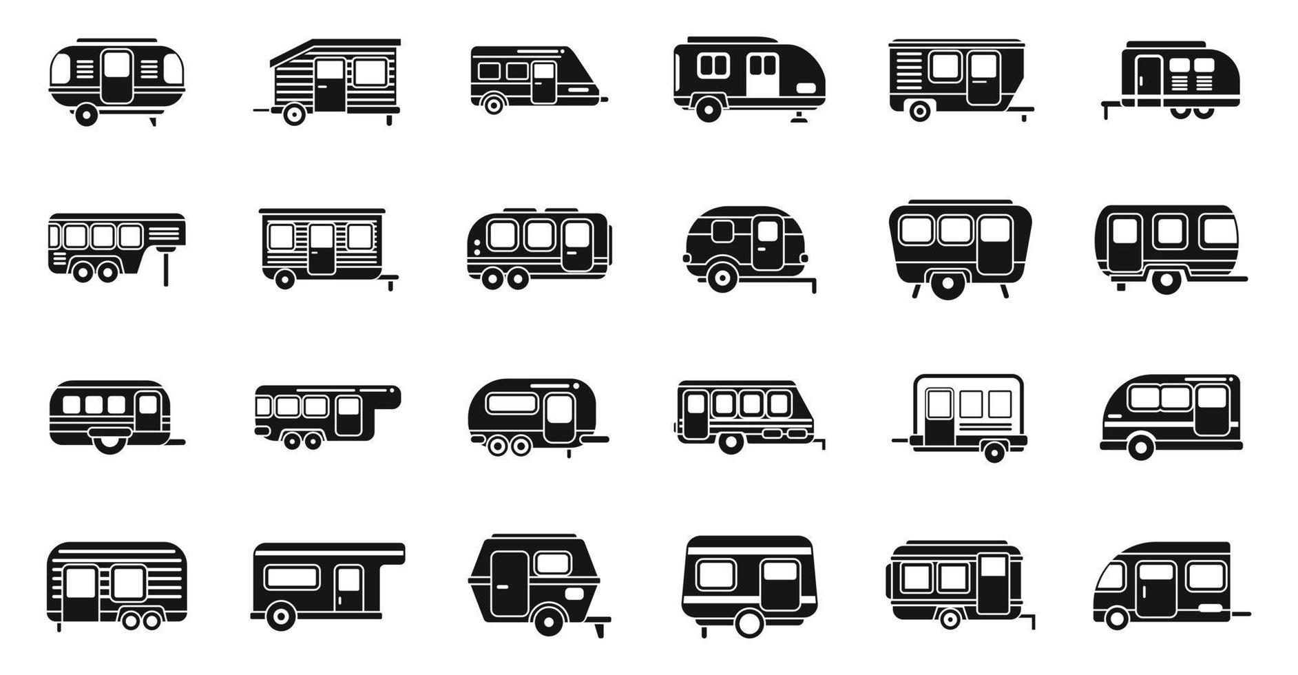 Auto camping icons set simple vector. Home motor vector
