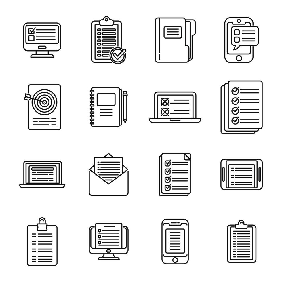Assignment icons set outline vector. Fast exam vector