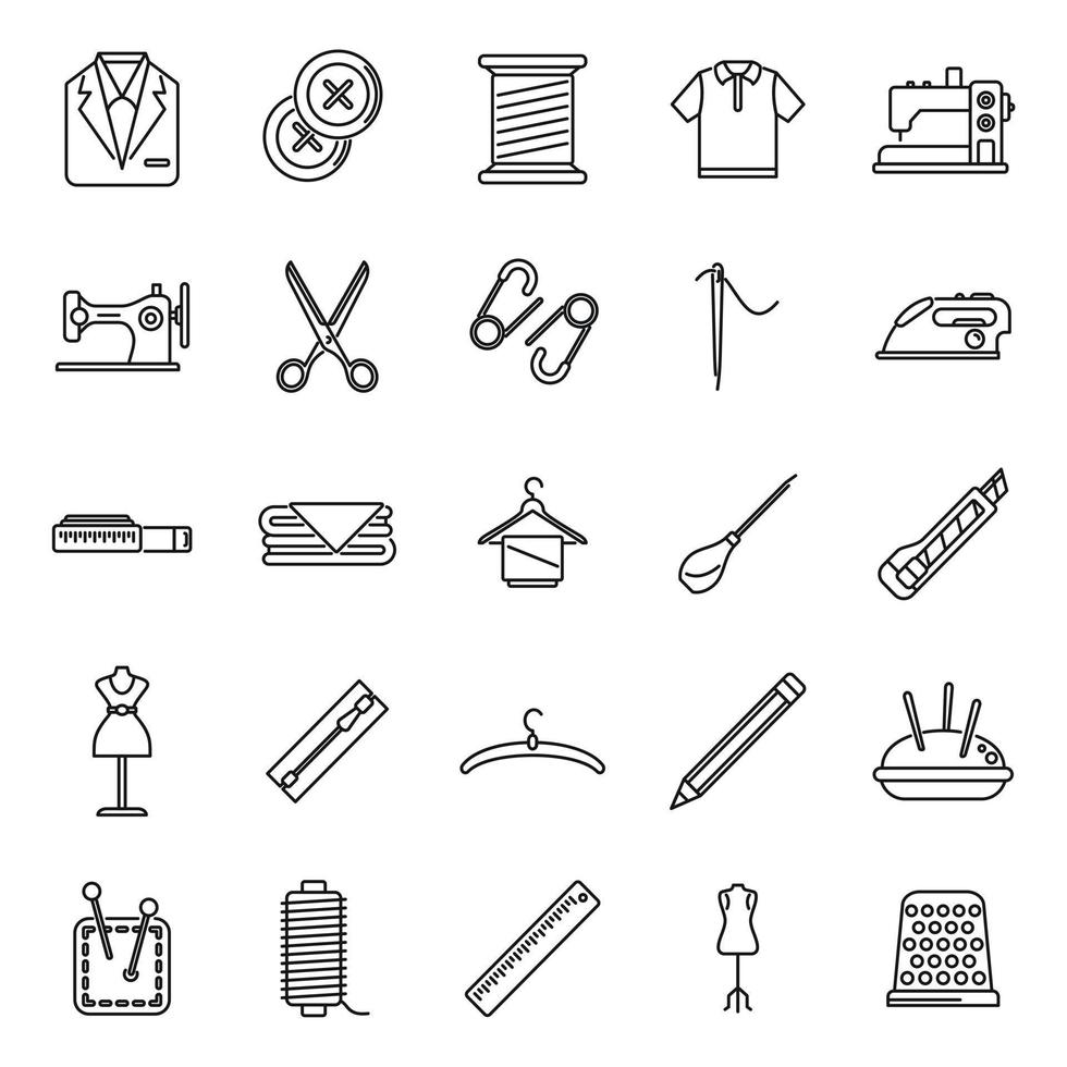Clothing repair icons set outline vector. Cloth making vector