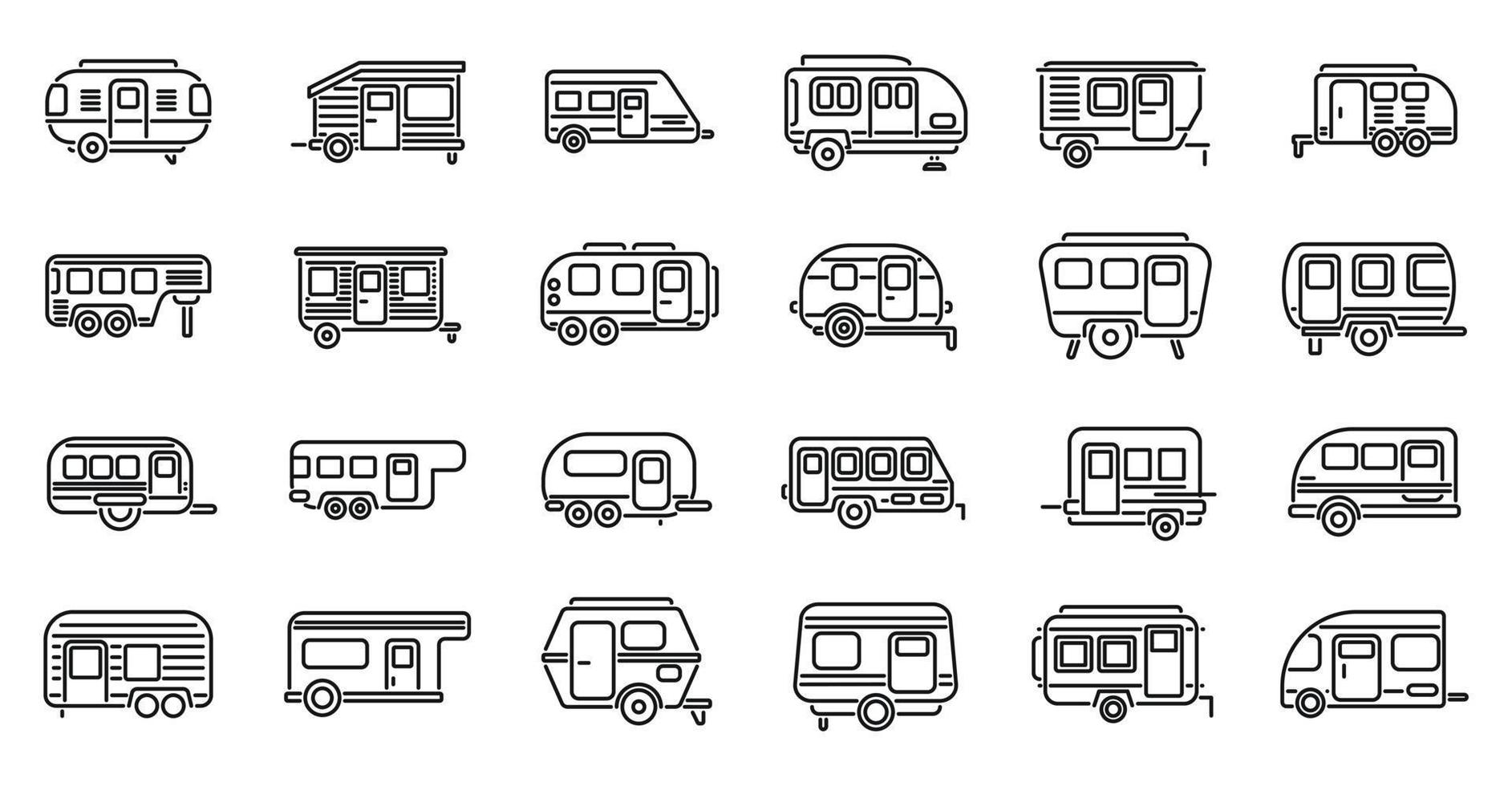 Auto camping icons outline vector. Home motor vector