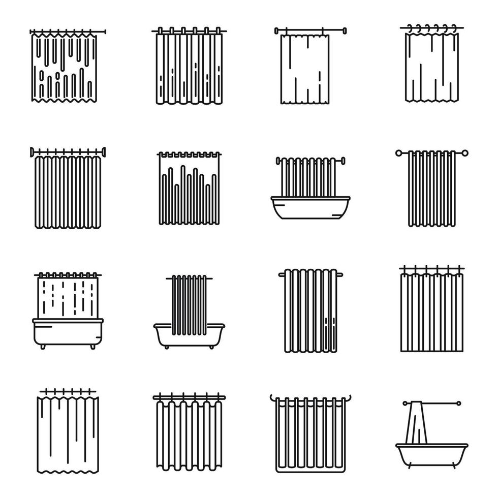 Shower curtain icons set outline vector. Water bathroom vector
