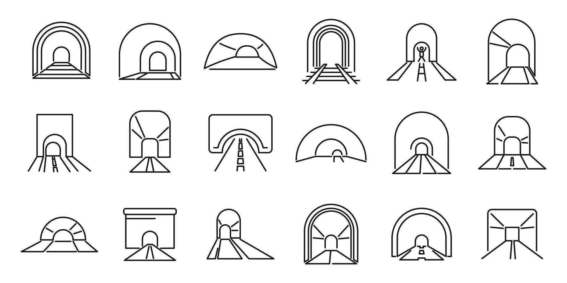 conjunto de iconos de túnel vector de contorno. vía férrea