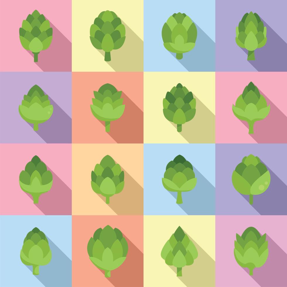 Artichoke icons set flat vector. Bio food vector