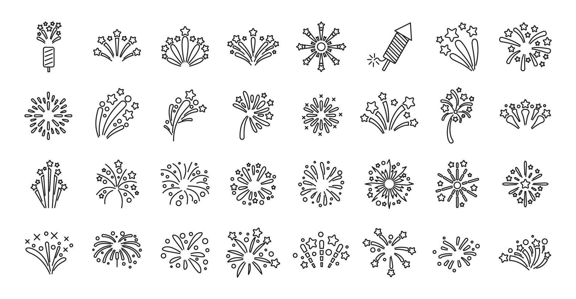 Firework icons set outline vector. New year celebrate vector