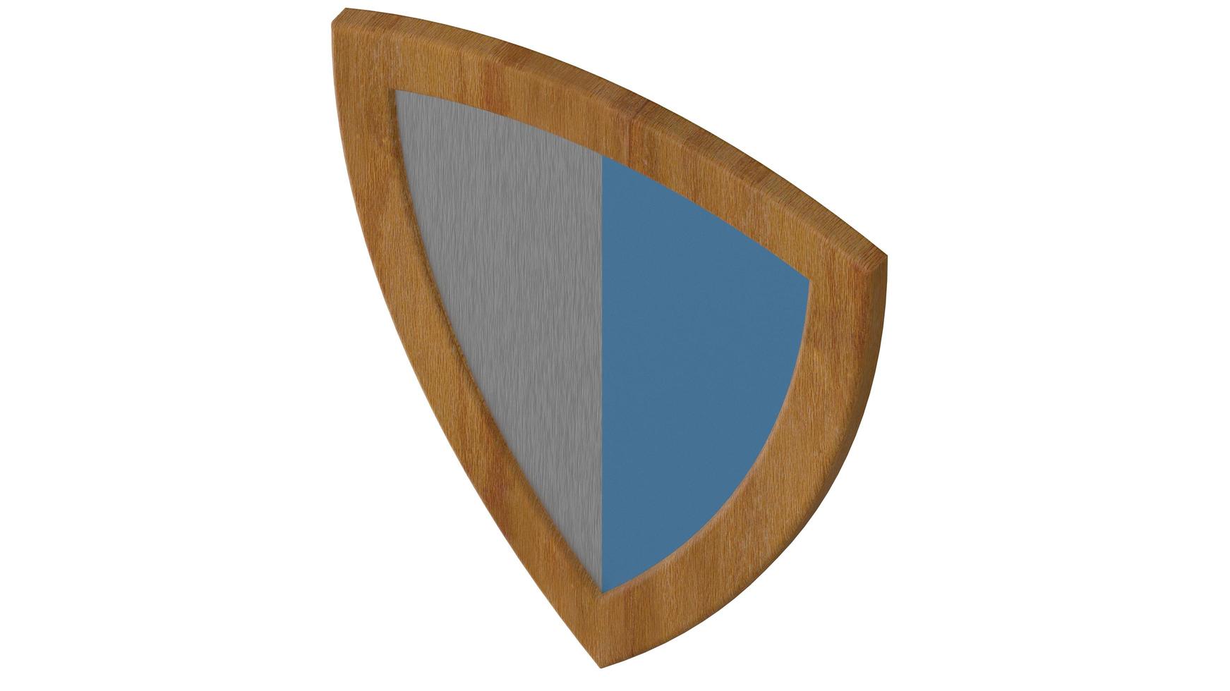 escudo de madera blanco azul y rayas renderizado de ilustración 3d medieval foto