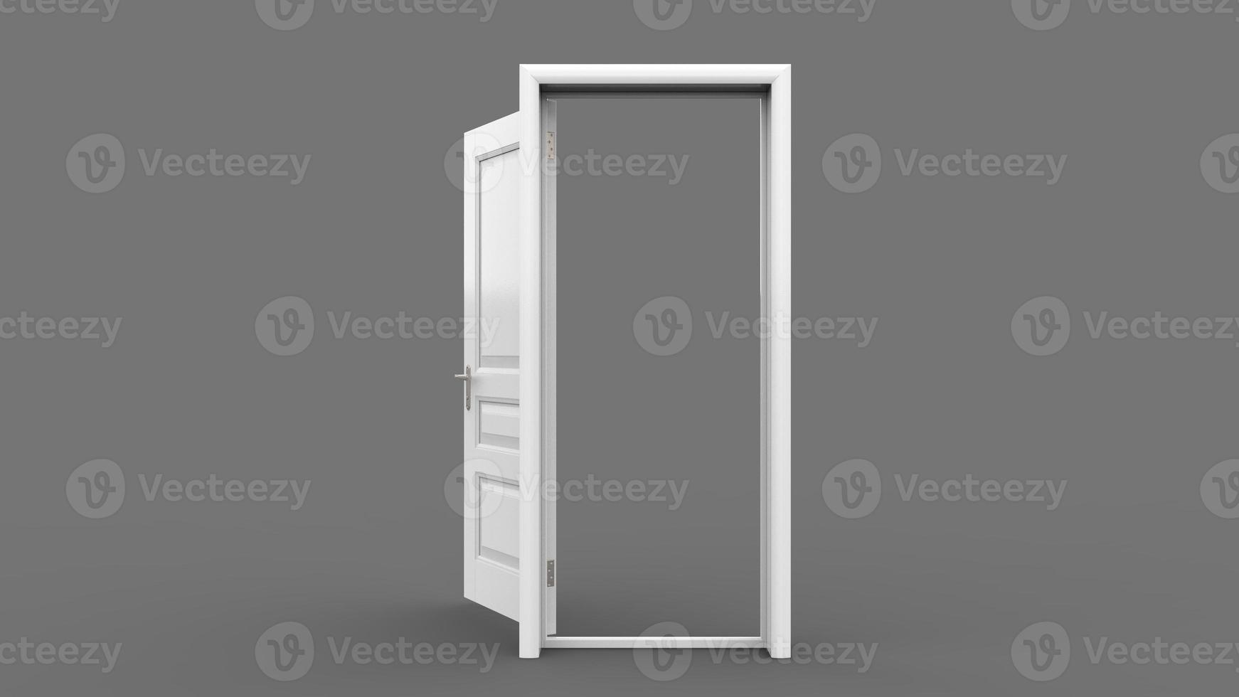 Creative illustration of open, closed door, entrance realistic doorway isolated on background 3d photo