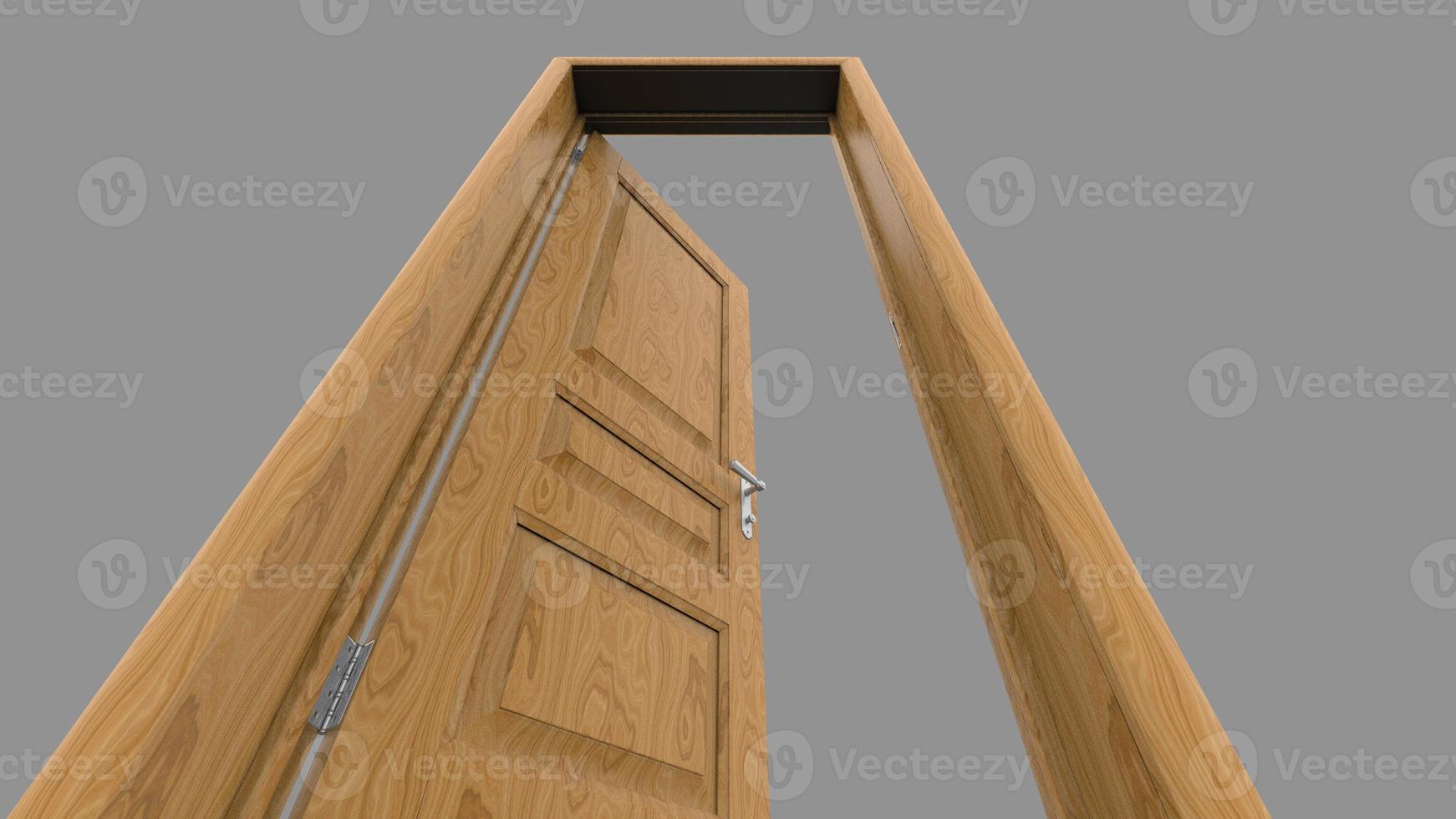 Creative illustration of open, closed door, entrance realistic doorway isolated on background 3d photo