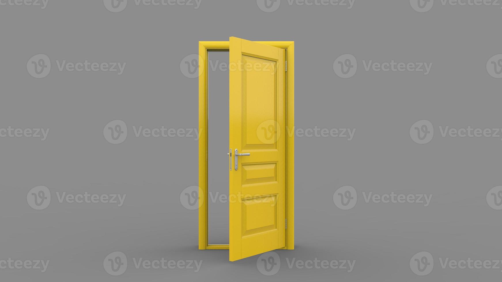 Creative illustration of open, closed door, entrance realistic doorway isolated on background 3d photo