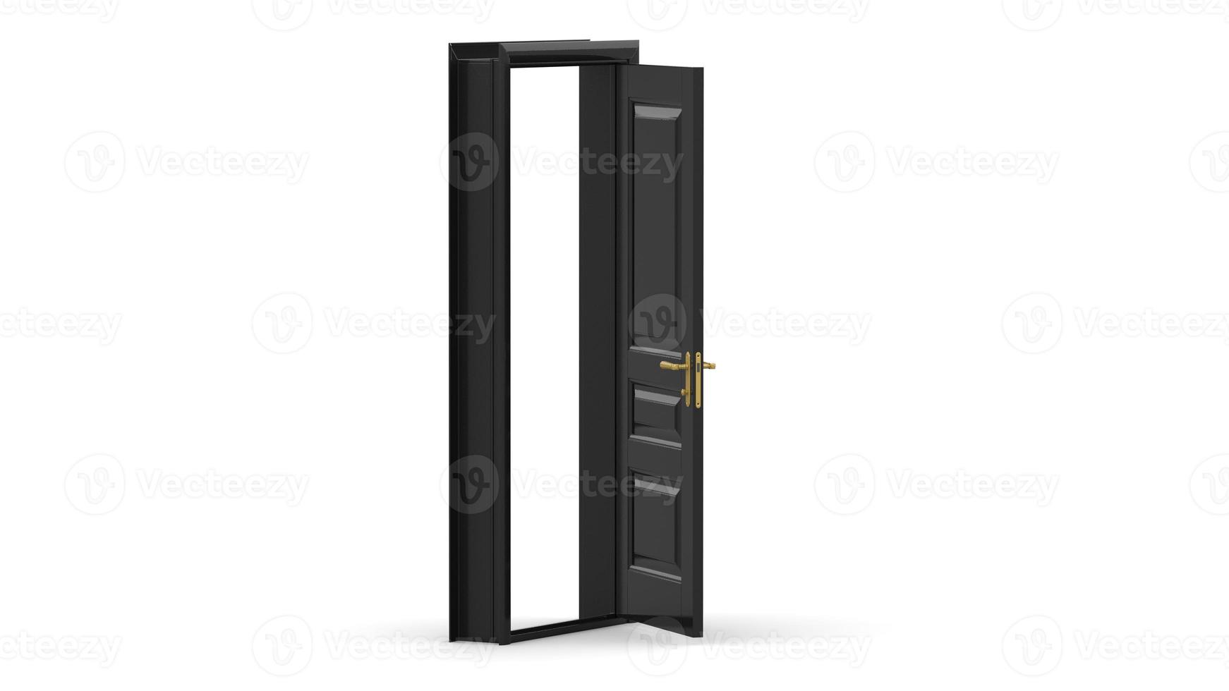 Creative illustration of open, closed door, entrance realistic doorway isolated on background 3d photo