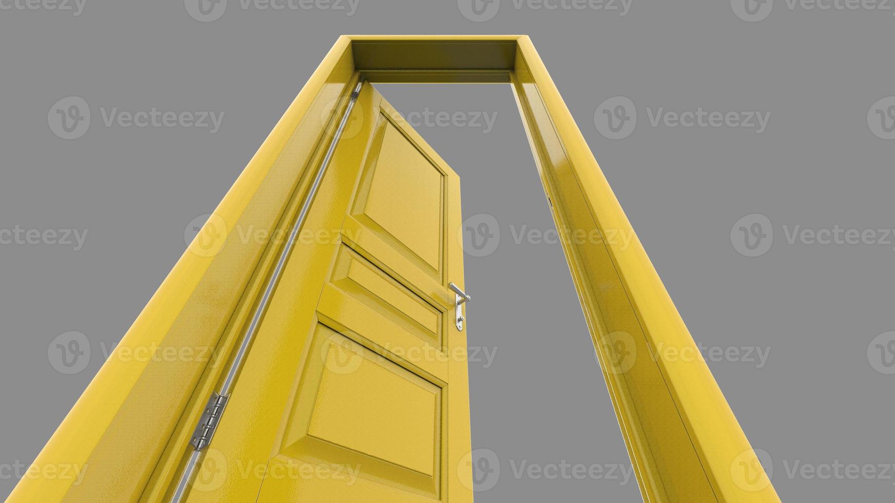 Creative illustration of open, closed door, entrance realistic doorway isolated on background 3d photo