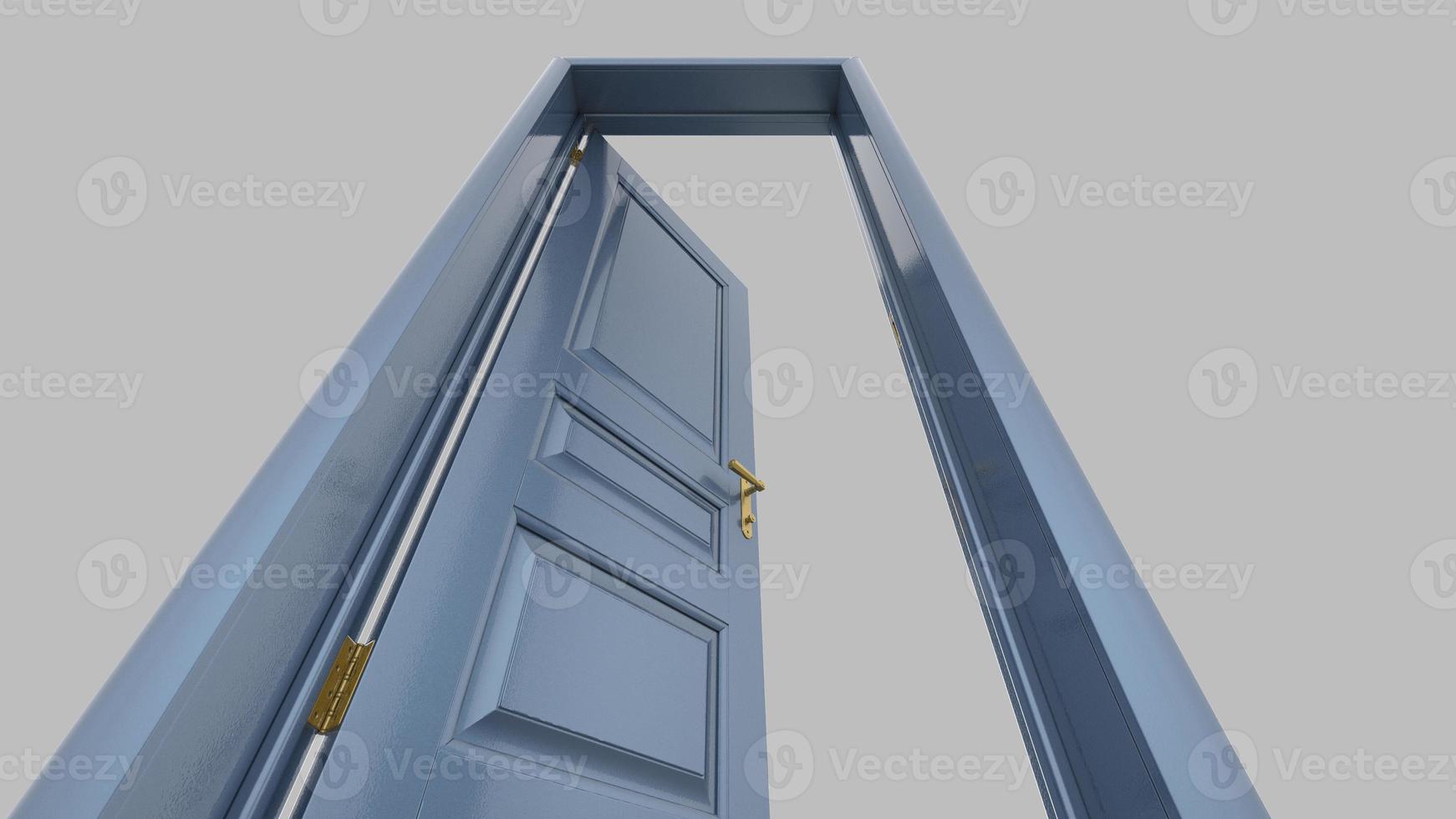 Creative illustration of open, closed door, entrance realistic doorway isolated on background 3d photo