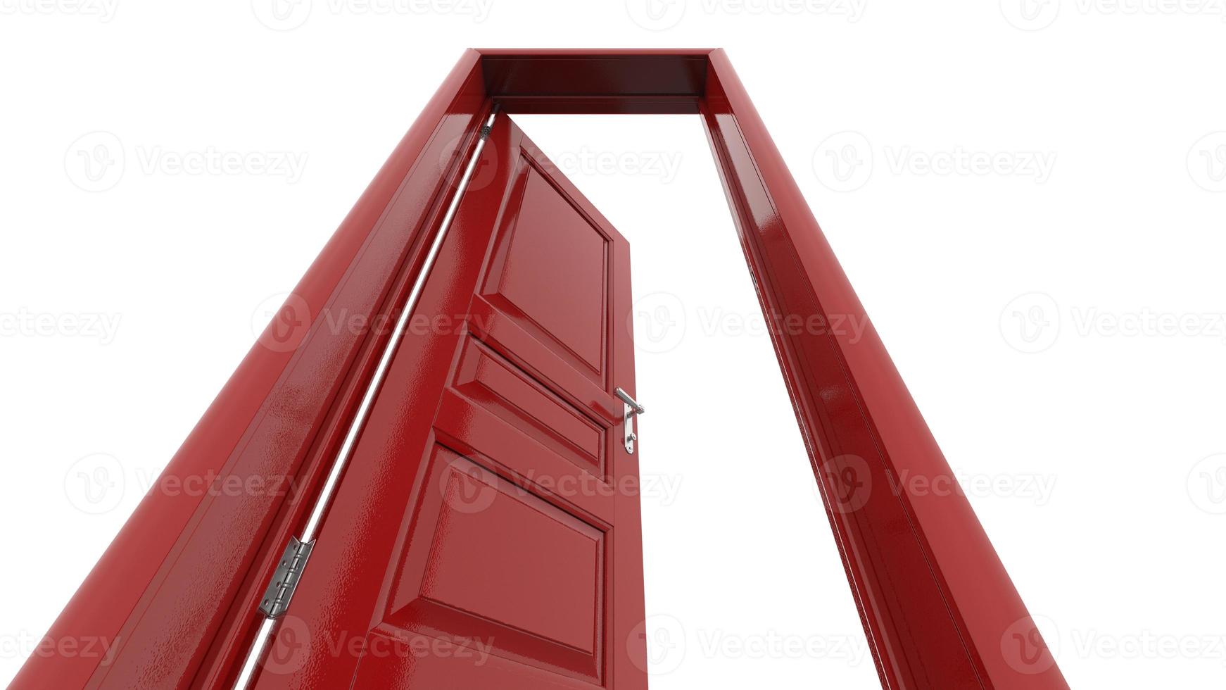 Creative illustration red door of open, closed door, entrance realistic doorway isolated on background 3d photo