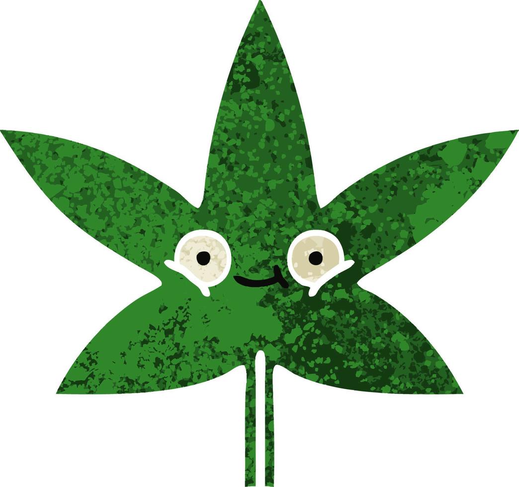 retro illustration style cartoon marijuana leaf vector