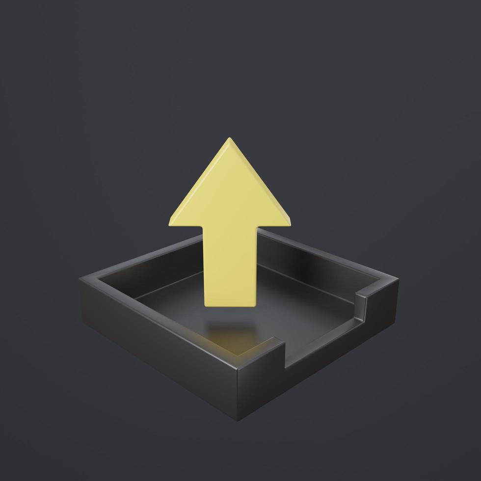 Upload icon with yellow upward arrow 3D render illustration photo
