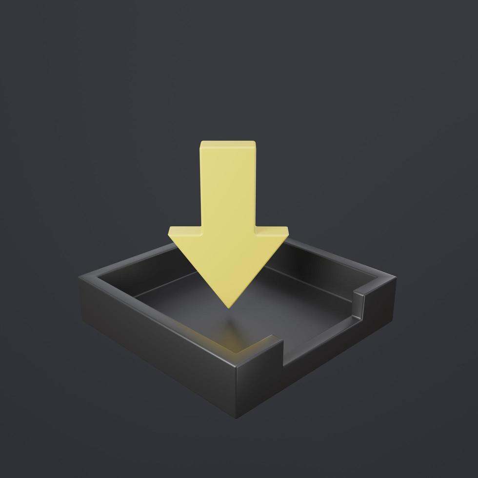 Download icon with yellow downward arrow 3D render illustration photo