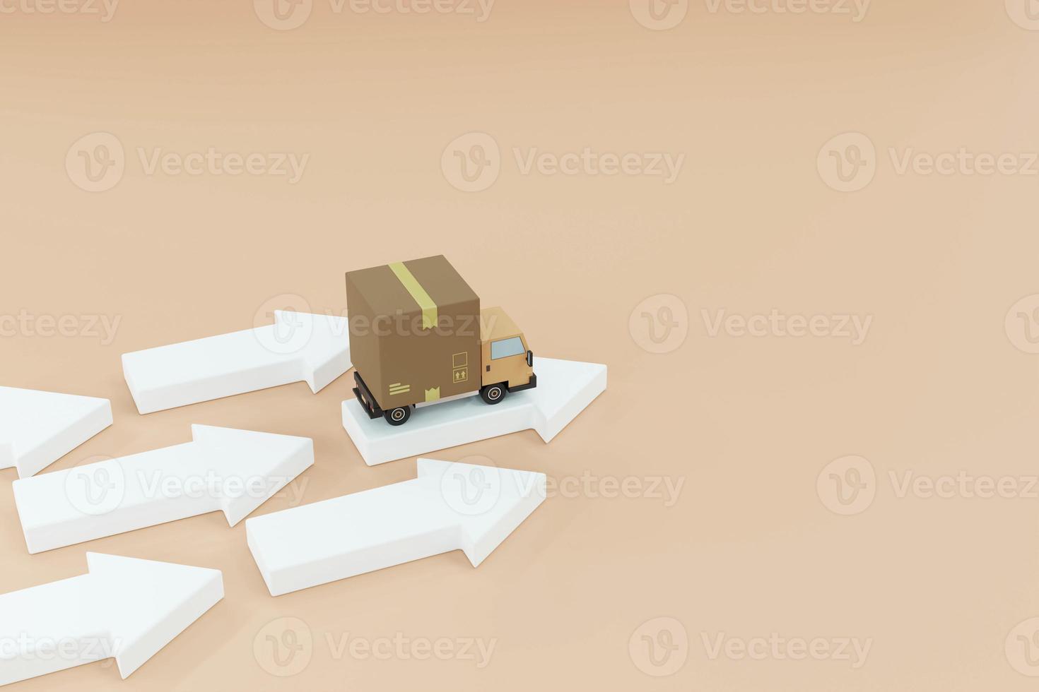 Logistic delivery truck on arrow shape 3D render illustration photo