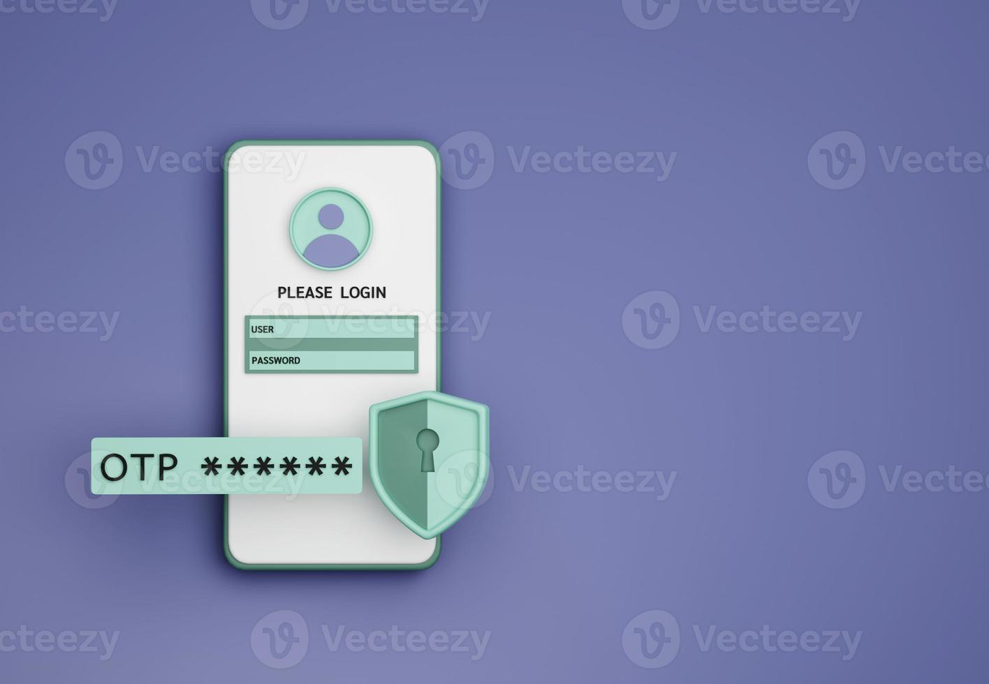 Smartphone with OTP SMS alert online service 3D render illustration photo