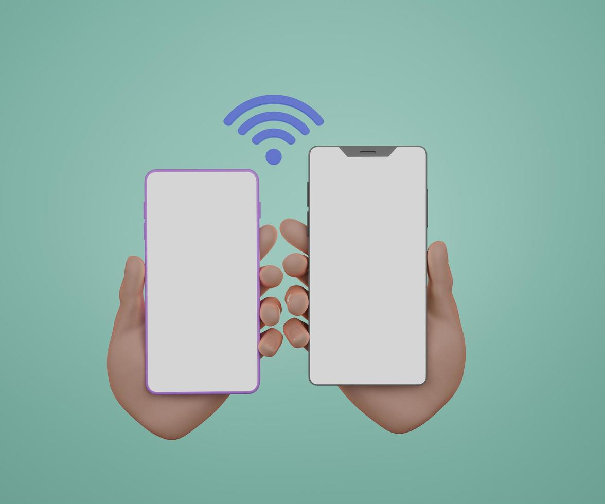 Minimal two hands holding smartphone with WIFI icon 3D render illustration photo