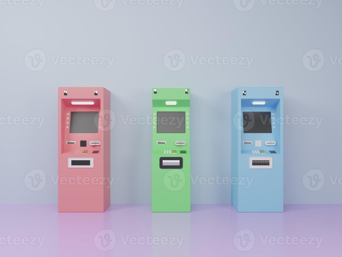 ATM or ADM machine located against the wall 3D render illustration photo