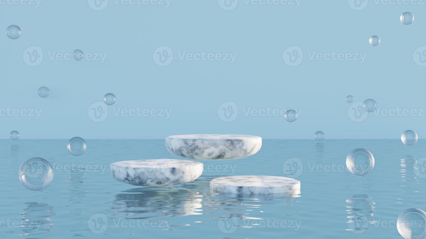 Product display platform floating on water surface 3D render illustration photo