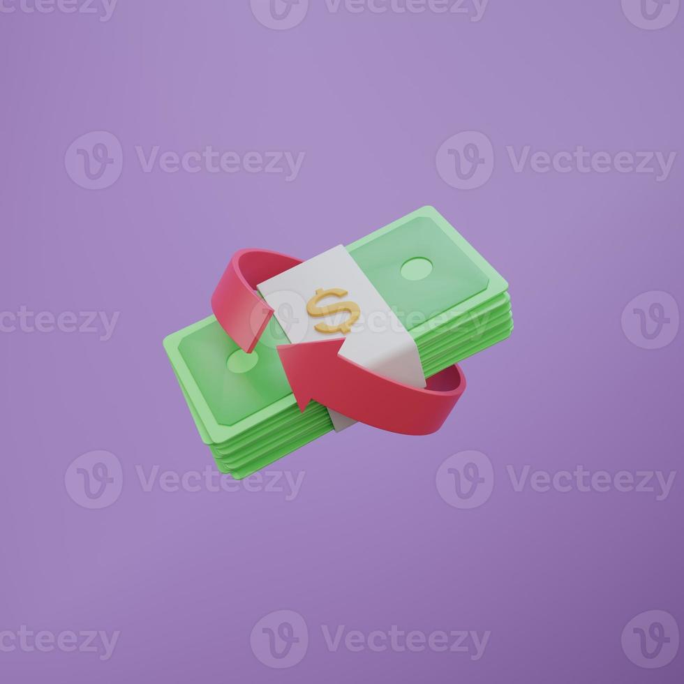 Minimal cashback refund cash bundle banknote money 3D render illustration photo