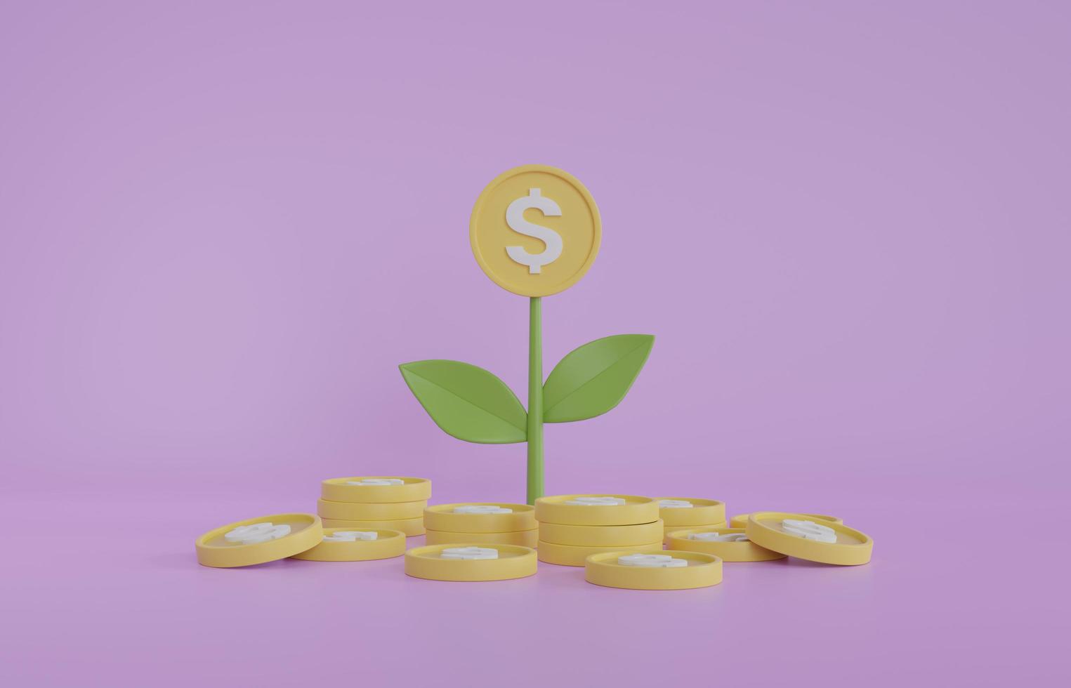 Minimal tree with coin blossom growing as investment 3D render illustration photo