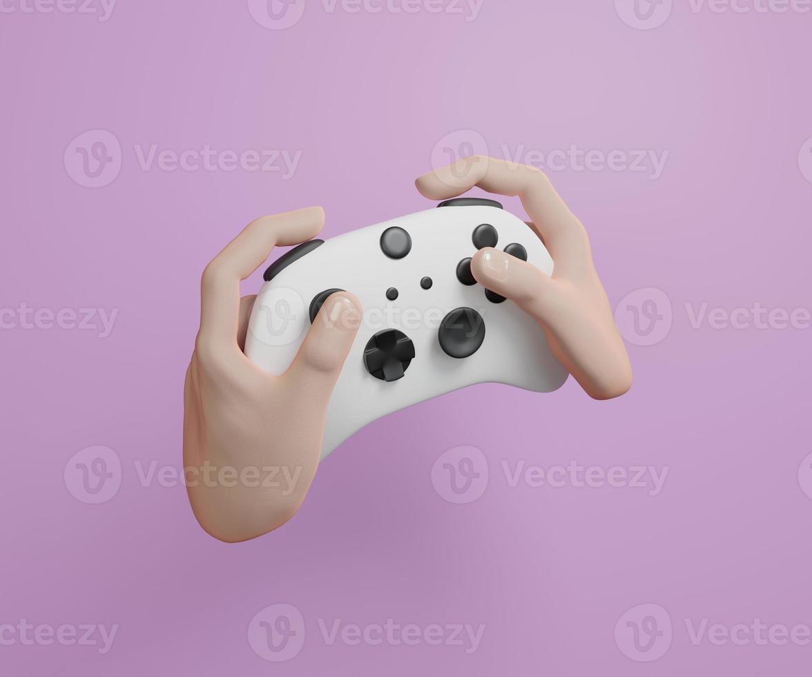 Hand hold white game controller joystick 3D render illustration photo