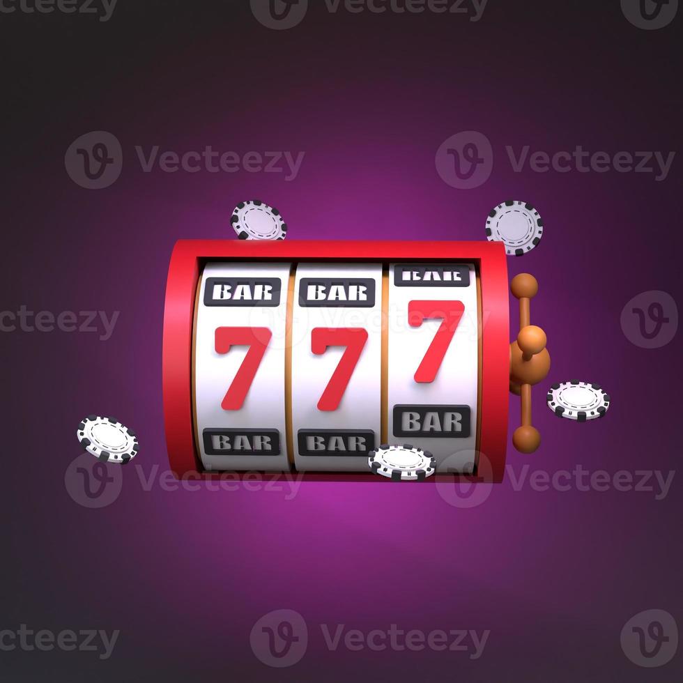 Slot machine casino element with winning combination. Render in 3d. photo