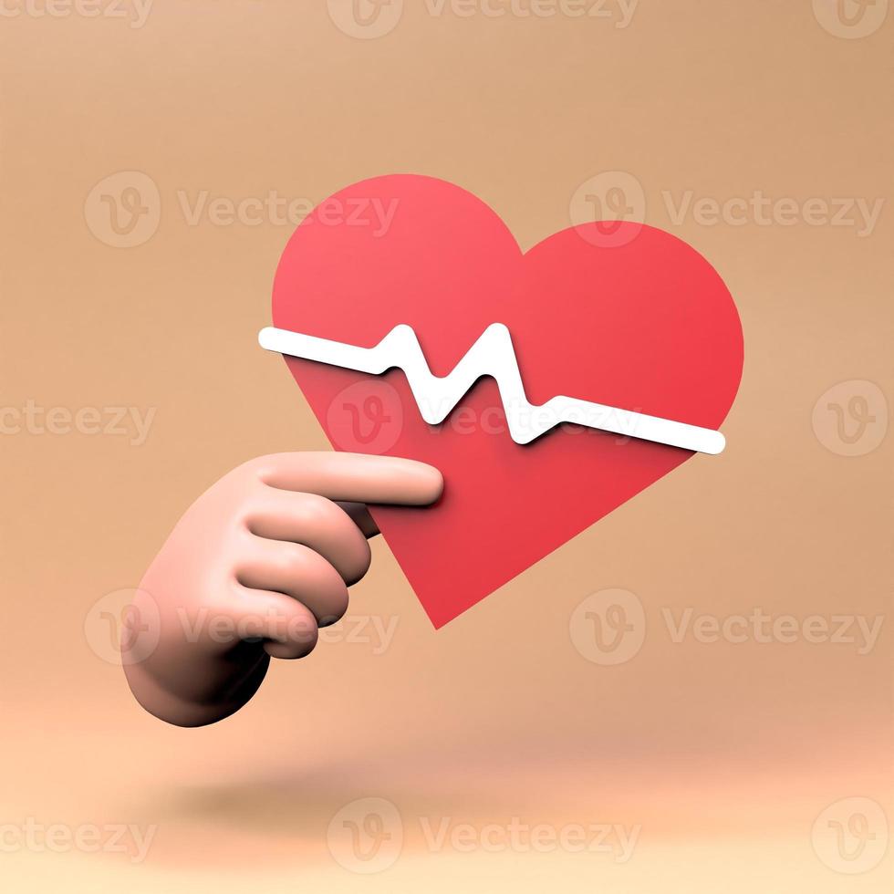 Hand holding heart rate medical icon. 3D render illustration. photo