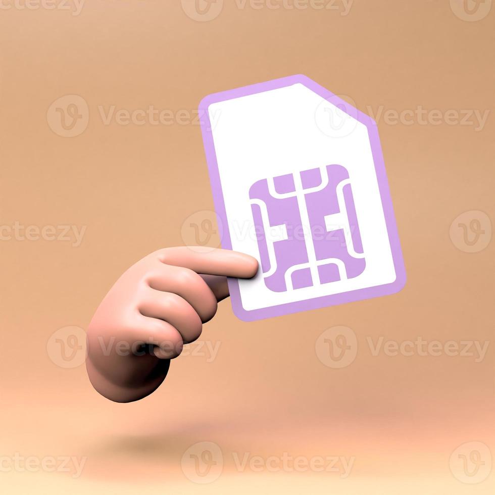 The hand holds a sim card. 3D render illustration. photo