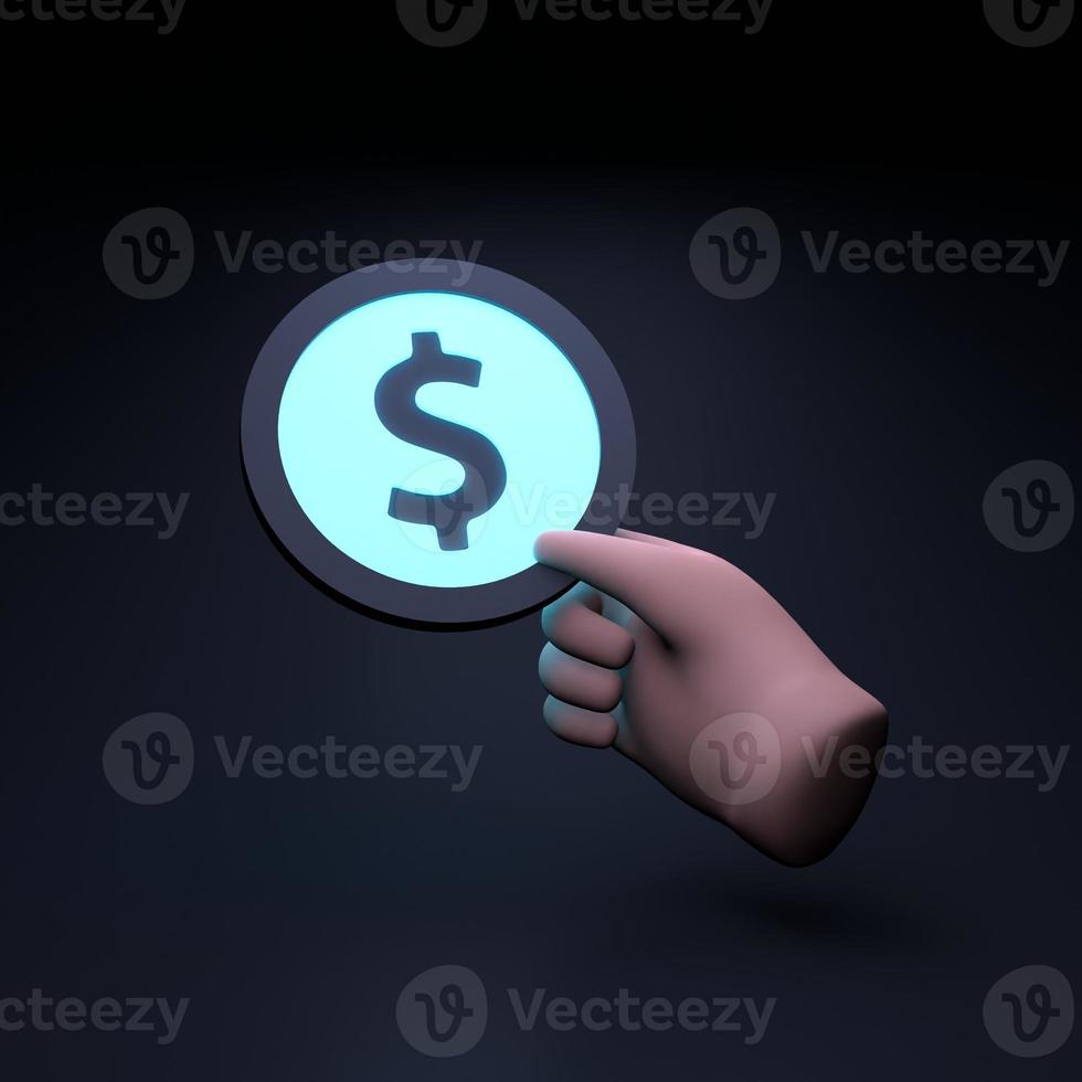 Hand holding a dollar icon. 3d render illustration. photo