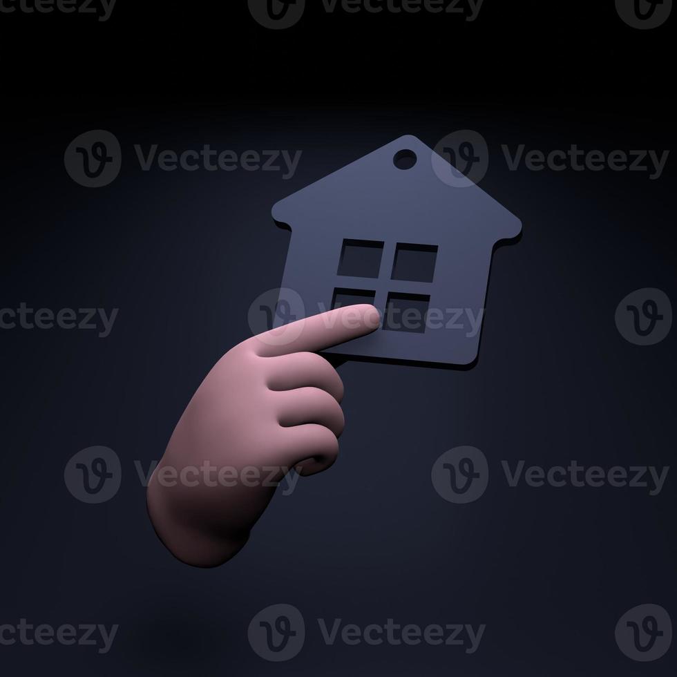 Hand holding a house icon. 3d render illustration. photo