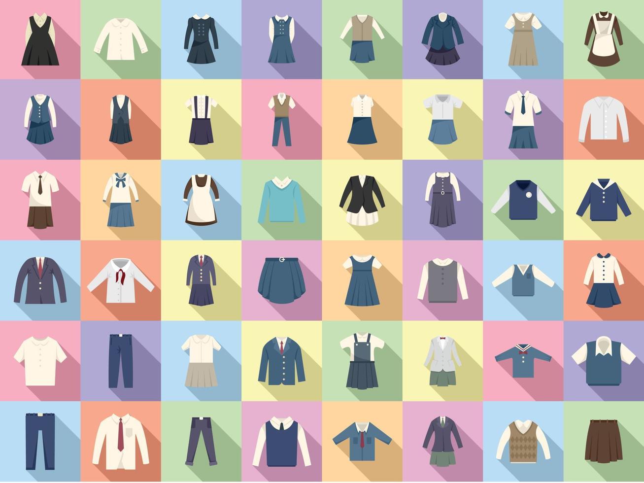 School uniform icons set flat vector. Formal general vector