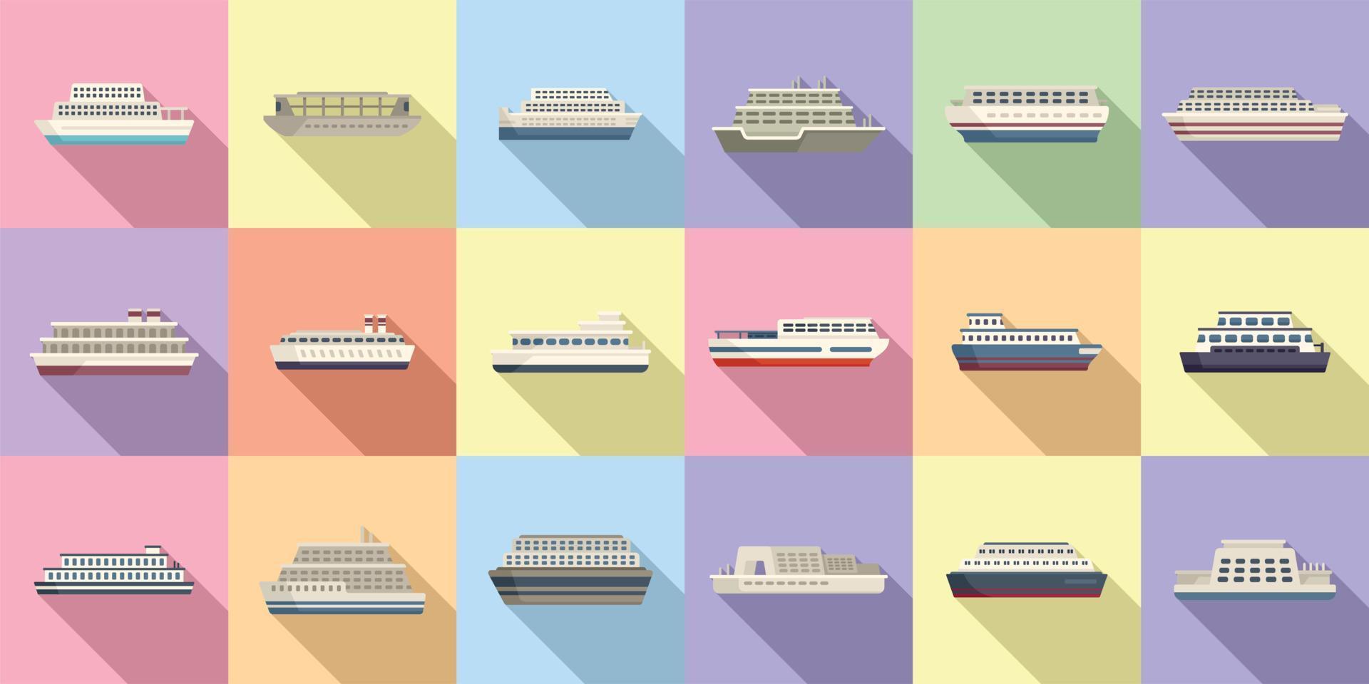 Ferry icons set flat vector. Boat delivery vector