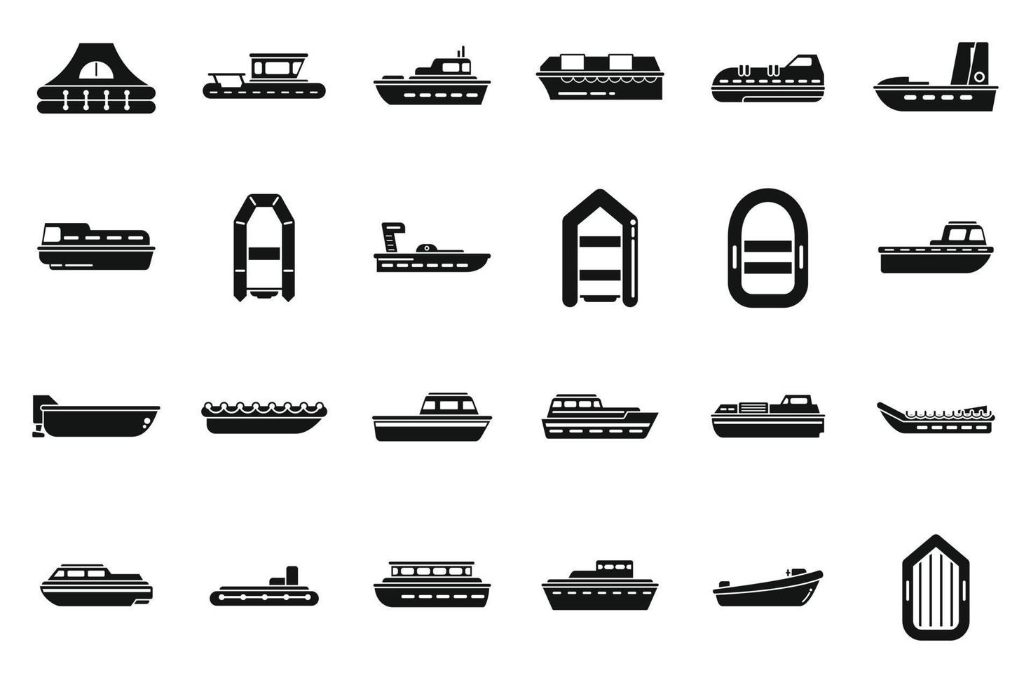 Los iconos de los botes de rescate establecen un vector simple. ayuda marítima