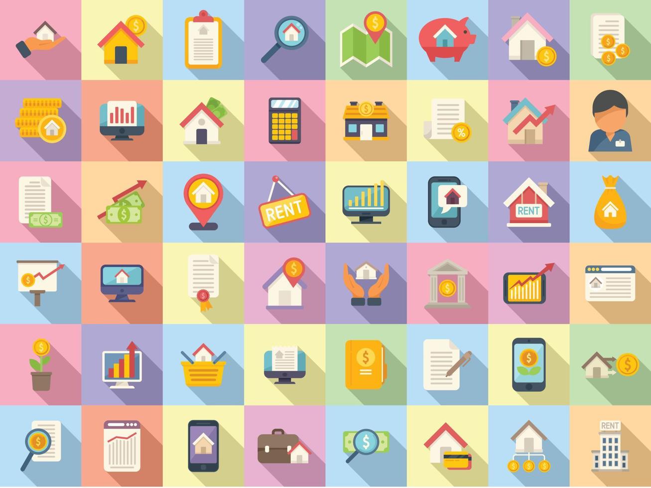 Property investments icons set flat vector. Investment broker vector
