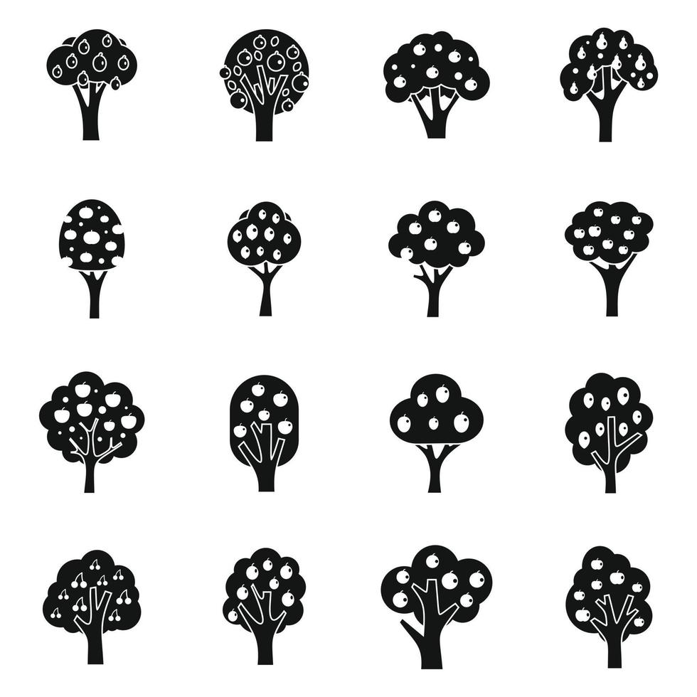 los iconos de los árboles frutales establecen un vector simple. jardín de manzanas
