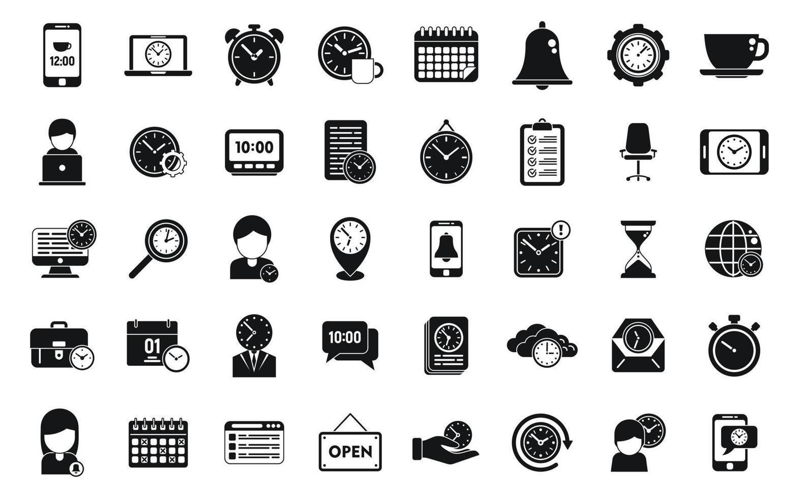 Flexible working hours icons set simple vector. Alarm clock vector